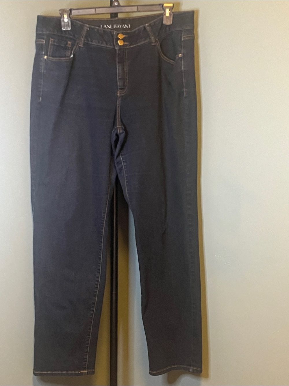 Lane Bryant Dark Navy Straight Jeans with Gold Buttons